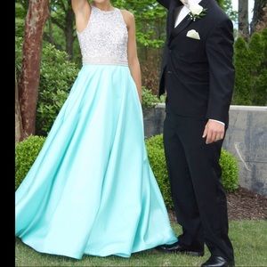 Beautiful Turquoise and Silver Sequin Prom Dress